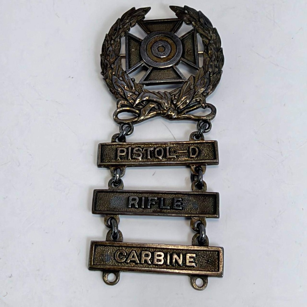 US Army Sterling Silver Expert Marksmanship Badge 3 Bars Pistol Rifle Carbine